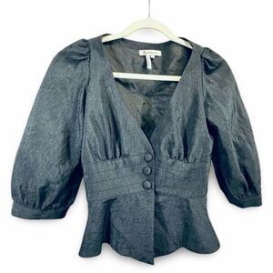 BCBGeneration Peplum Blazer Puff Sleeve Cropped Jacket Gray Womens Size 2 Dressy